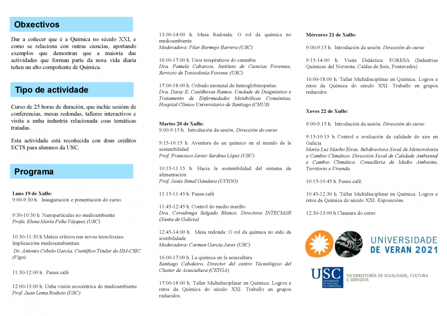 Programa do IX curso de divulgacion Quimica a Ciencia que envolve a nosa vida Universidade de Santiago de Compostela